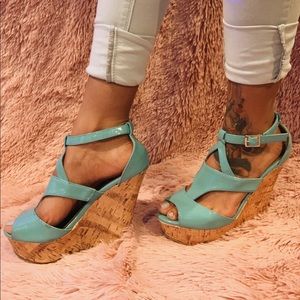 Charlotte Russe Teal Turquoise Cork Wedge Heel